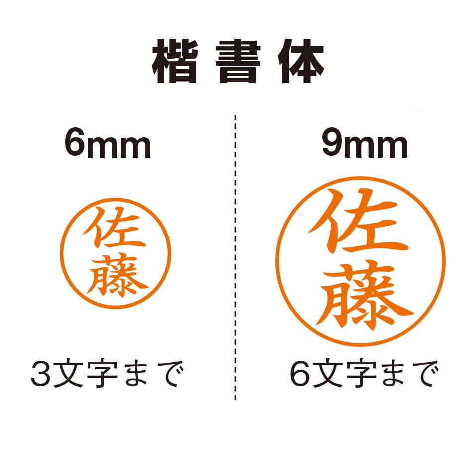 印面の書体は楷書体・丸ゴシック体から選べます